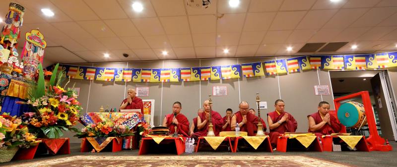 Rinpoche leading the monks in the Puja